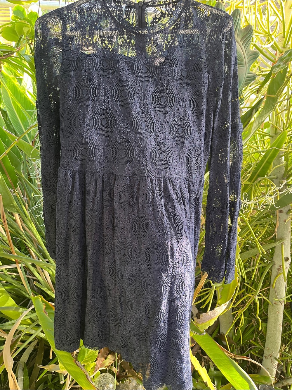 Xhilaration Navy Lace Long-Sleeve A-Line Dress